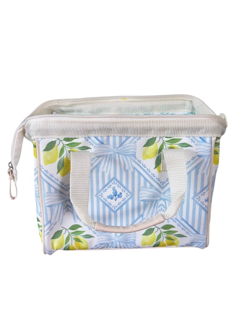 NEW Ollie & Olivia Insulated Lunch Box Tote Blue Striped Lemon Pattern NWT - Picture 4 of 7